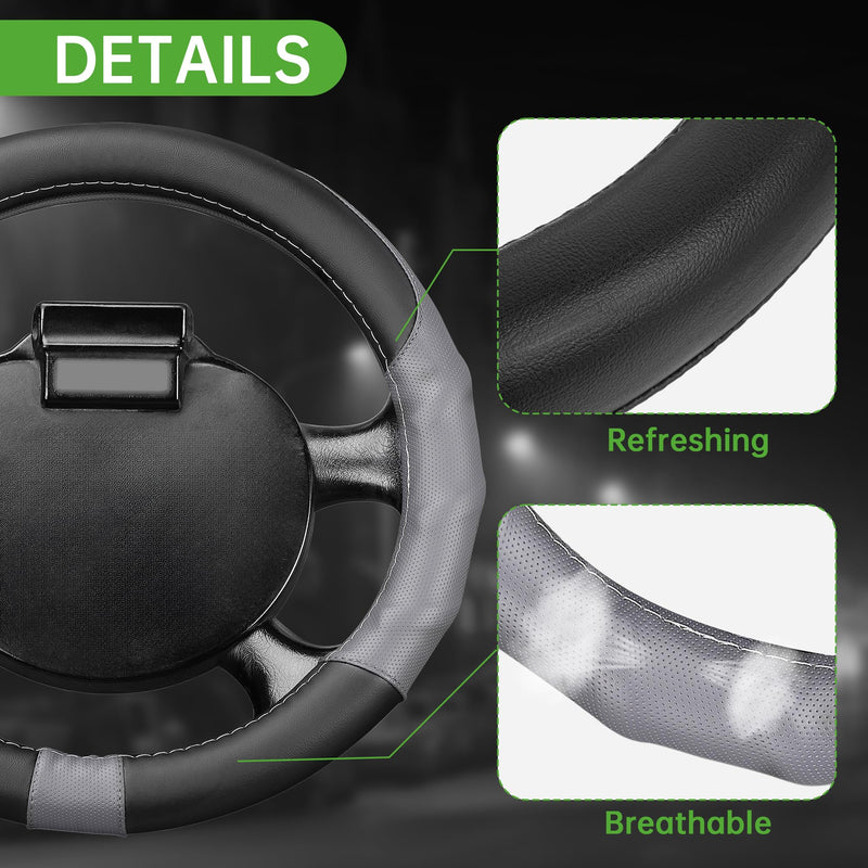 10L0L 13 Inch Golf Cart Steering Wheel Cover for EZGO TXT & RXV, Anti Slip PU Leather & Comfortable Grip Feeling-Black Grey Black & Grey