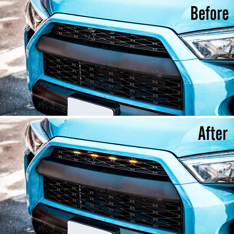 SEVEN SPARTA 4 PCS Grill Led Lights Compatible with Toyota 4Runner 2014-2024 TRD Pro Grille and 2014-2019 SR5, Premium, Limited, TRD Off-Road, Fuse and Instruction Included (Amber) Amber Shell with Amber Lights