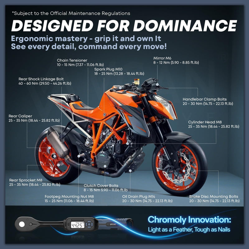 3/8 Torque Wrench Digital (2.21-44.25 Ft. Lb) ±2% High accuracy Digital Torque Wrench 3/8 Drive Ratchet with Buzzer&LED Indicator Track Mode/Universal Joint&6" Xtension Bar for Bike Moto Auto