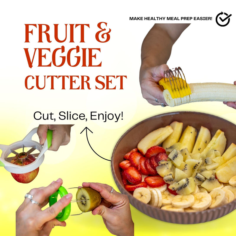 Fruit Cutter Set of 5 - Fruit & Vegetables Cutting Tools - Banana - Kiwi - Strawberry - Water Melon Slicer Cutter - Pineapple Corer - Apple Slicer - Kitchen Accessories