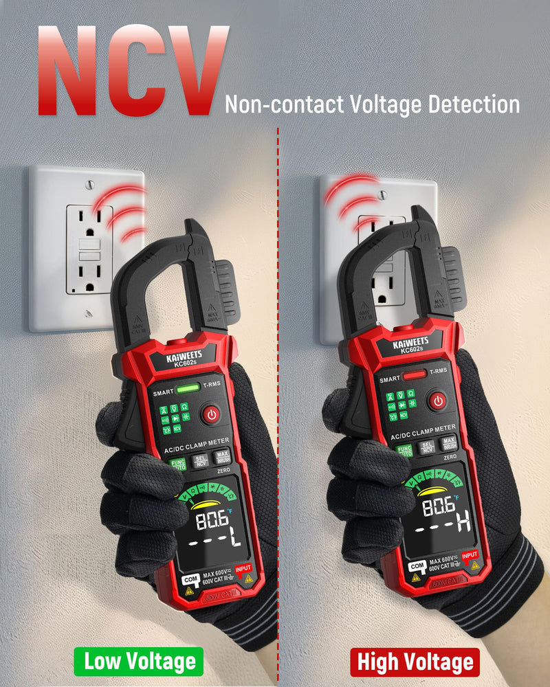 KAIWEETS Smart Digital Clamp Meter, 2026 Intelligent Auto Ranging Multimeter 600A TRMS 6000 Counts, NCV, Inrush, Auto Measure AC DC Voltage/Current Continuity Temperature Resistance Capacitance Diode
