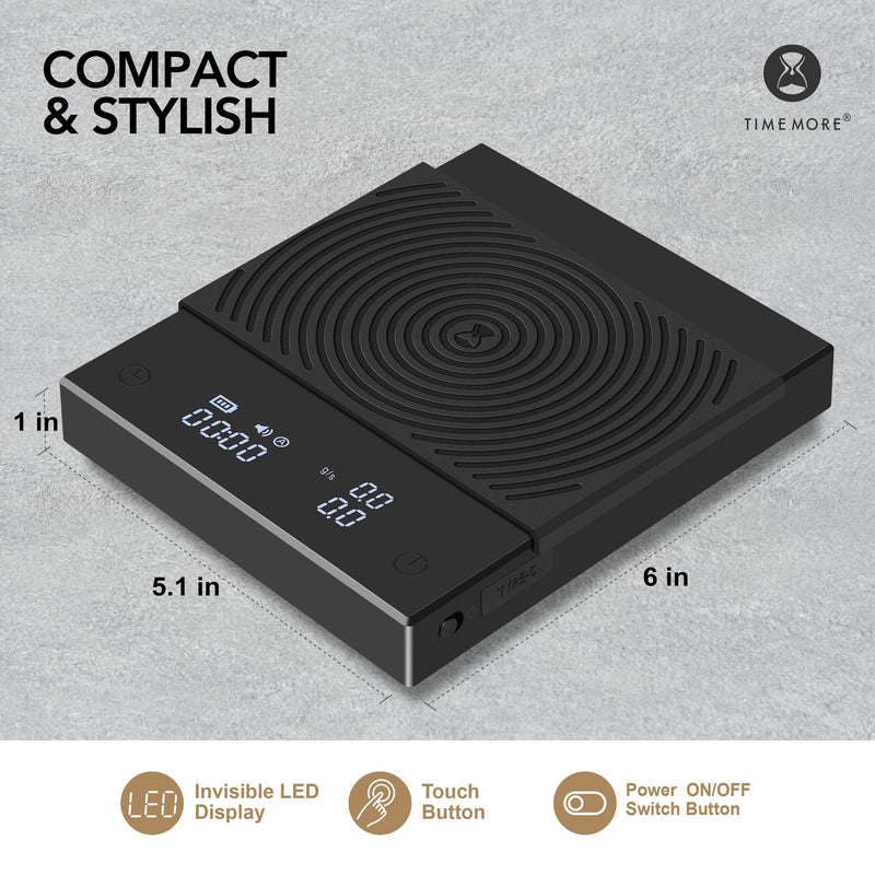 TIMEMORE Black Mirror Basic 2 Coffee Scale with Timer, 2kg/0.1g High Precision Kitchen Scale, Espresso Scale with Flow Rate Function, Digital Coffee Scale for Pour Over Drip Coffee with Silicone Cover Basic 2.0