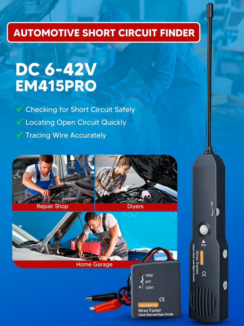 Circuit Breaker Finder, Wire Tracer, Circuit Tracer, Cable Tracker Electrical, Automotive Short and Open Finder Repair Tool EM415pro DC 6-42V