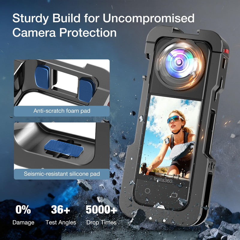 Metal Camera Case for Insta360 X5, Full Accessories Kit Compatible with Insta360 X5 Include Aluminum Alloy Protective Camera Cage | Silicone Lens Cap Guard | Screen Protector | Carrying Case