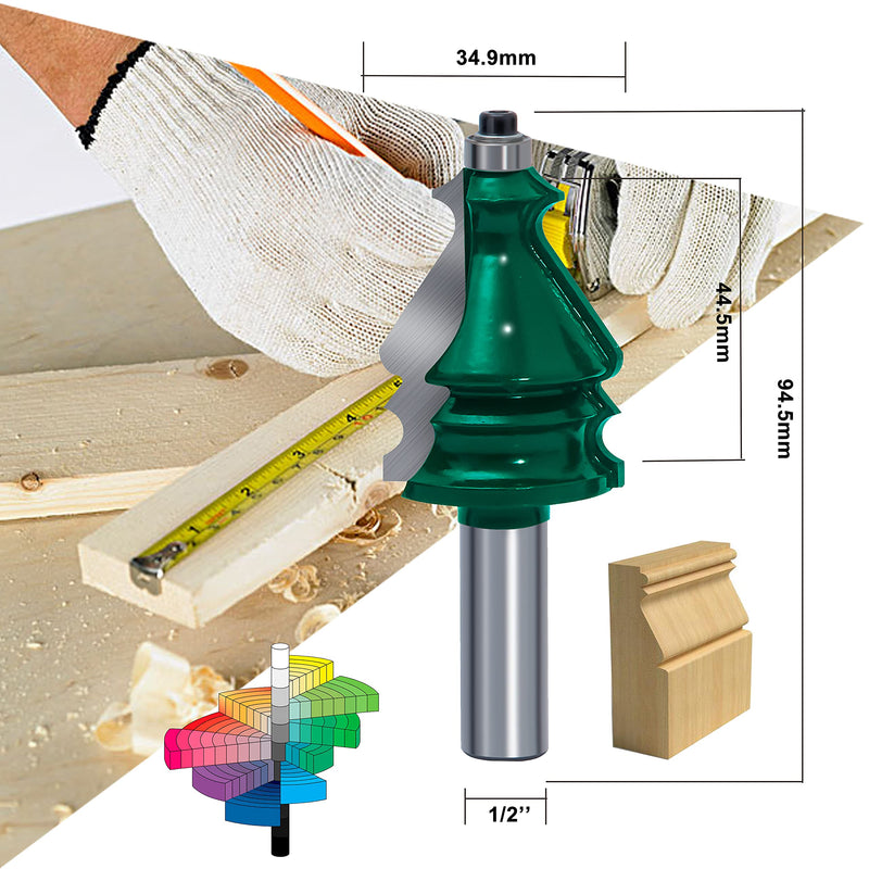 LEATBUY Router Bit 1/2-Inch Shank Door&Drawer Front Edging Router Bits Set 5 PCS Woodworking Milling Cutter Router Bits Sets Tools Carbide CNC Cabinet Router Grooving Mill Tool(YZ04) YZ04