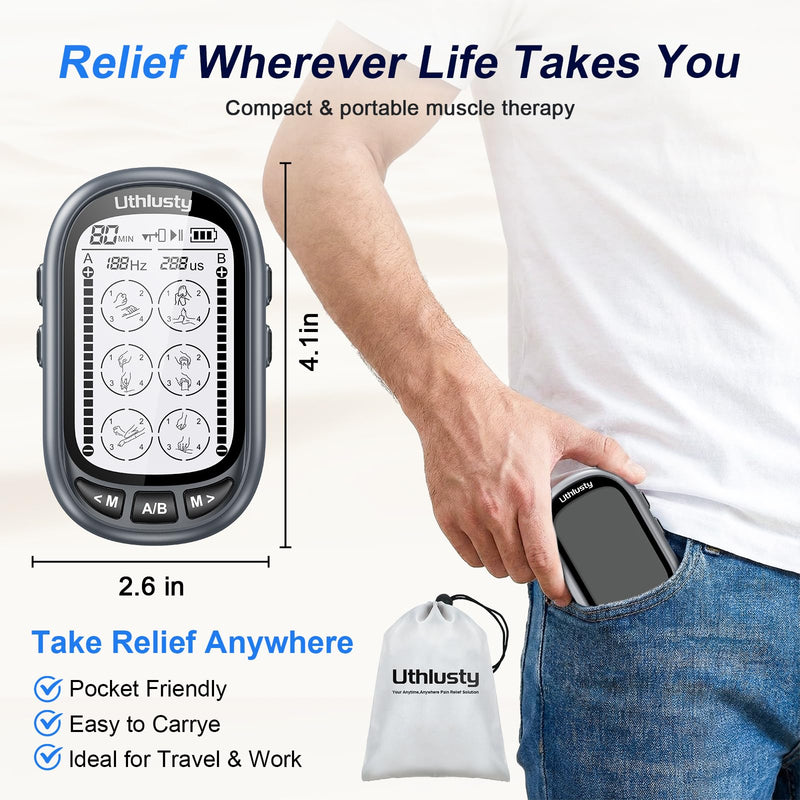 TENS Unit Muscle Stimulator for Pain Relief Therapy–Dual Channel 24 Modes TENS Machine&EMS Muscle Stimulator,Upgraded Large Screen Portable Muscle Stimulator for Back,Shoulder,& Neck Pain with 10 Pads Wolf Gray