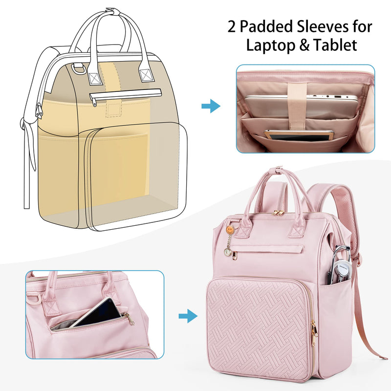 Fasrom Nurse Backpack, Nursing Clinical Bag with Laptop Sleeve, Pink | Medical Supplies Storage Bag, Multiple Pockets for Nurses, Nursing Students, Health Professionals, Empty Bag Only