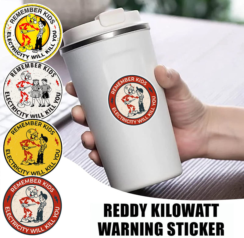 40 PCS Reddy Kilowatt Sticker - Remember Kids Electricity Will Kill You, Electrician Warning Caution Danger Electrical Safety, Funny Hard Hat Laptop Car Helmet