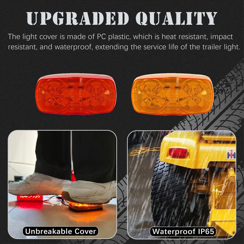 NEW SUN 4 Pcs Amber & Red 10 LED Trailer Side Marker Light, Bullseye/Tiger Eye/Double Bubble Clearance Light, 12V 4x2 Rectangular LED Light Surface Mount for Camper, Trucks, Rvs 2*Amber+2*Red