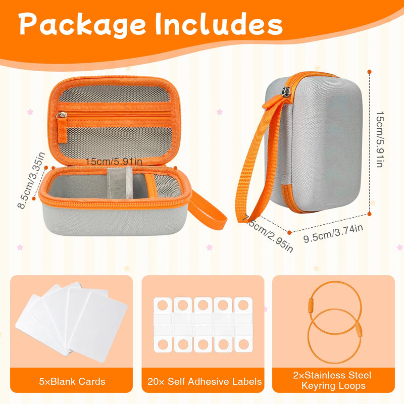 Teyomi Storage Case Compatible with Yoto Mini Player with 5 Blank Cards | Card Holder for Yoto Cards, 20PCS Self Adhesive Tabs with 2 Loops, Drop-proof, Water-proof, Perfect for outdoor trips, Orange
