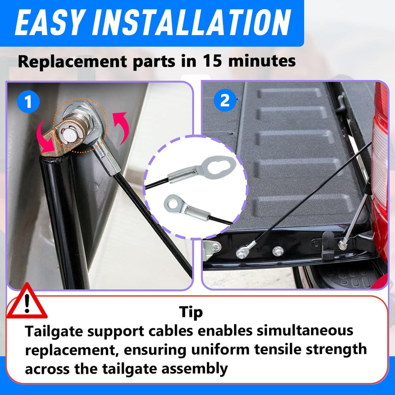 2PC Left/Right Tailgate Support Cables for 2005-2015 Toyota Tacoma, Replaces 65770-04070 Restore Tailgate Support Function