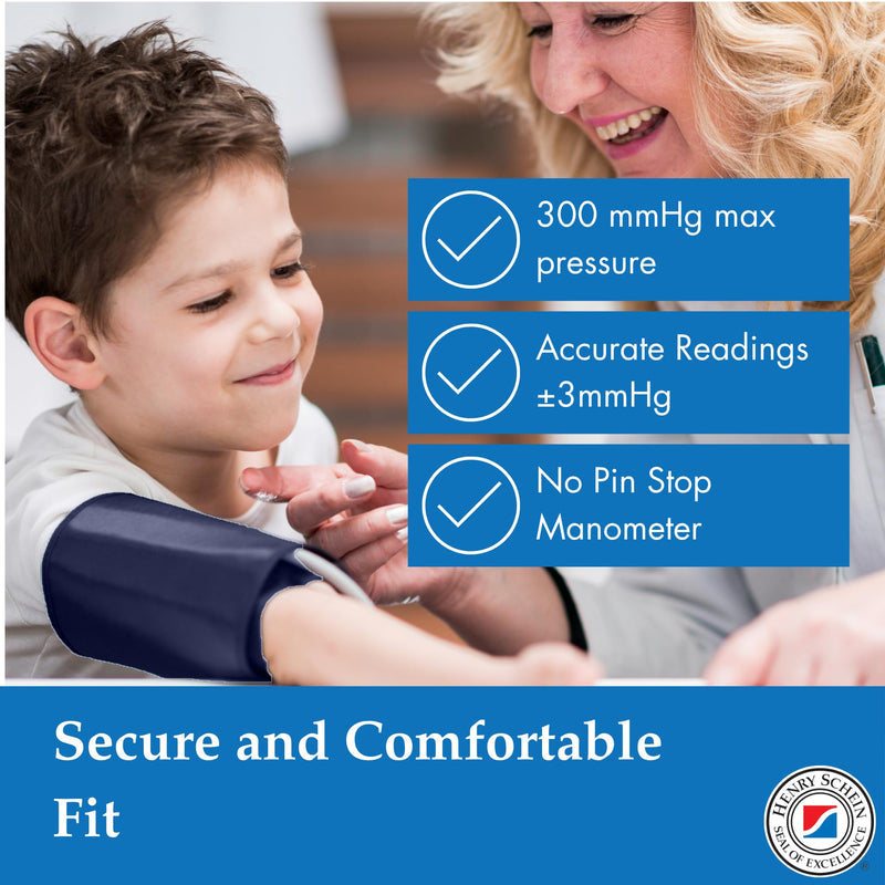 Henry Schein Essentials Childs Blood Pressure Monitor, Size 9 Cuff, 1 Ct | Manual Monitoring, Dial Display, +/-3mmHg Accuracy, Includes Leatherette Carrying Case, Latex, For Clinics & Home Use Child (Size 9)