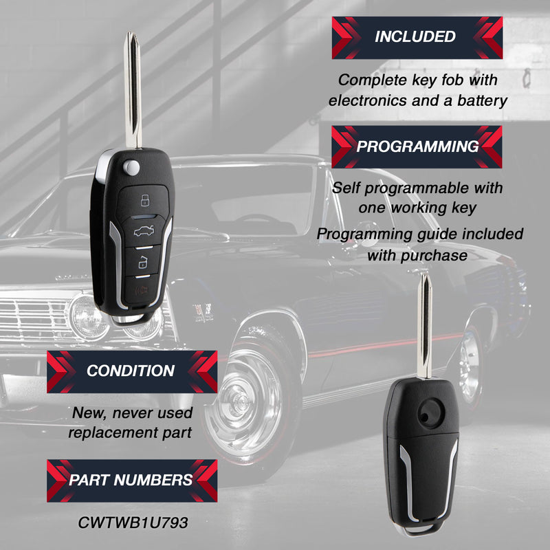 2X Remote Key Fob Flip Style Newer Upgrade Replacement for 2000 2001 2002 2003 2004 2005 2006 2007 2008 2009 2010 2011 2012 2013 2014 2015 2016 2017 Ford F150 Explorer Edge Lincoln (CWTWB1U793) Two