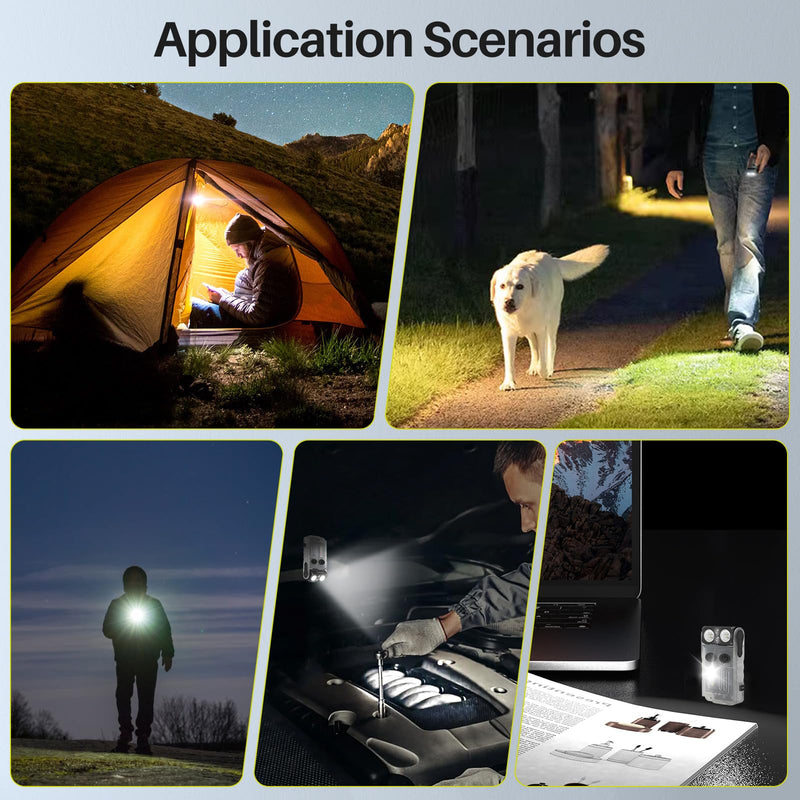 BORUIT Small Powerful EDC Flashlight, Super Bright USB C Rechargeable Pocket Keychain Flash Light with Clip,365nm UV,180°Head Swivels 110dB Buzzer, 13 Modes Magnetic COB Light for Camping, Emergency White Green Red Blue UV UV light version