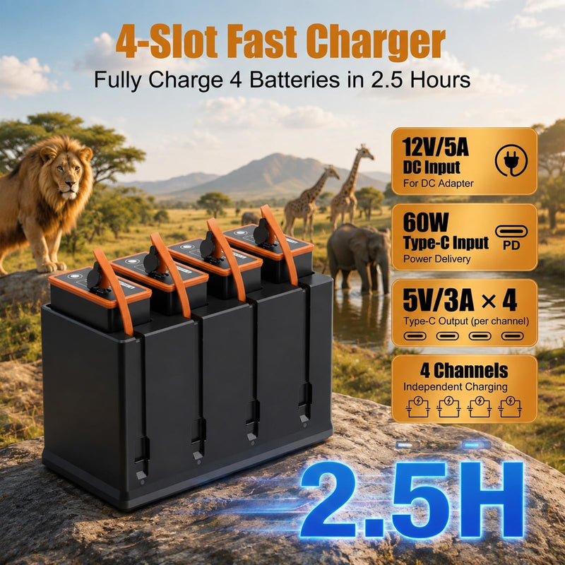 Charger for Moultrie Edge Series Cellular Trail Camera Battery, 4-Channel Charging Station for Moultrie Edge, Edge PRO,Edge 2, Edge 2 PRO Rechargeable Battery