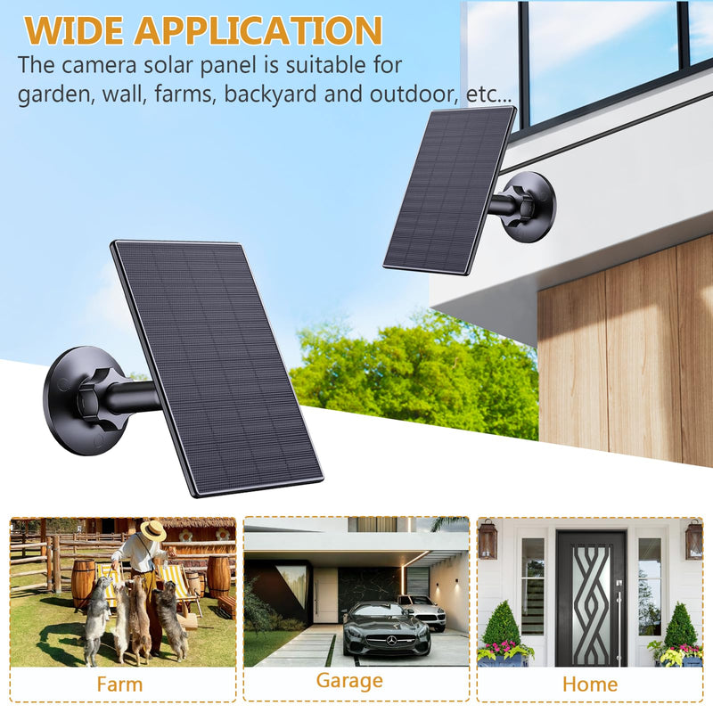 Zivif 2W Solar Panel for Security Camera, USB Solar Charger, 360° Adjustable Micro USB Solar Panel for Outdoor Camera, Black (2 Pack) 2W Solar Panel 2 Pack