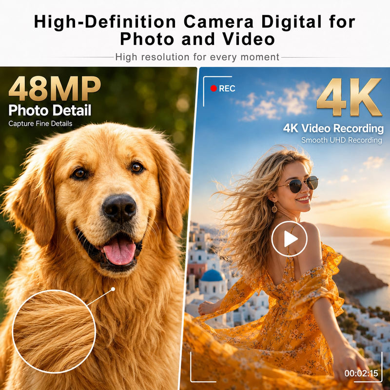 Digital Camera with Flip Screen, Camera for Photography with 32GB SD Card | 180°Rotating Selfie Camera with Neck Lanyard, Camping Point and Shoot Camera Fill Light for Teens Kids Travel（Black) Black Compact