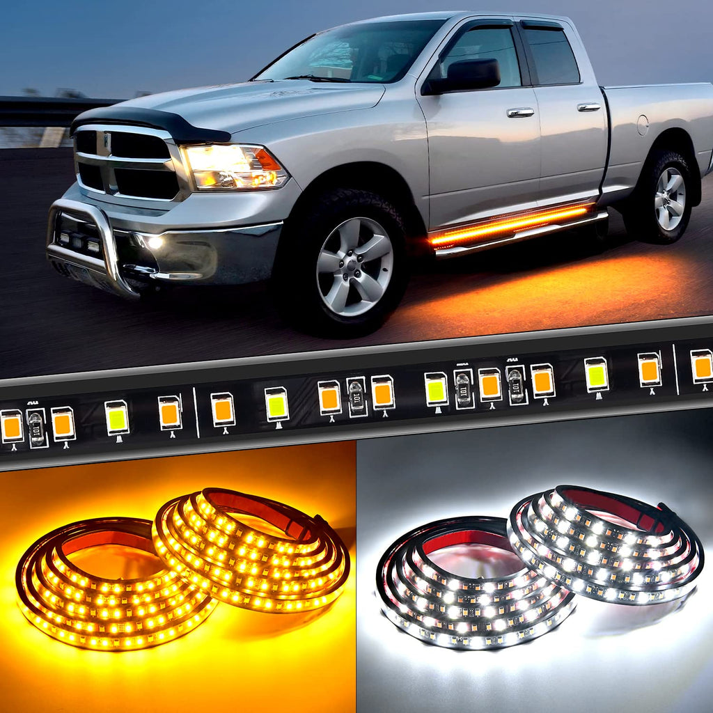 Nilight Truck LED Running Board Lights 2PCS 70 Inch LED Side Maker Light with 216 LEDs White Courtesy Light & Sequential Amber Turn Signal Lighting Strips for Extended & Crew Cab Trucks Pickup 70" Running Board Lights White/Amber Light Strip