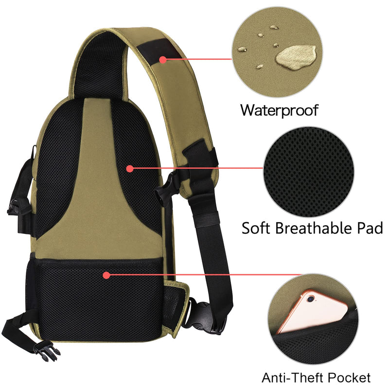 MOSISO Camera Sling Bag, DSLR/SLR/Mirrorless Camera Case Camera Backpack | Shockproof Photography Bag with Tripod Holder&Removable Modular Inserts Compatible with Canon/Nikon/Sony/Fuji, Khaki