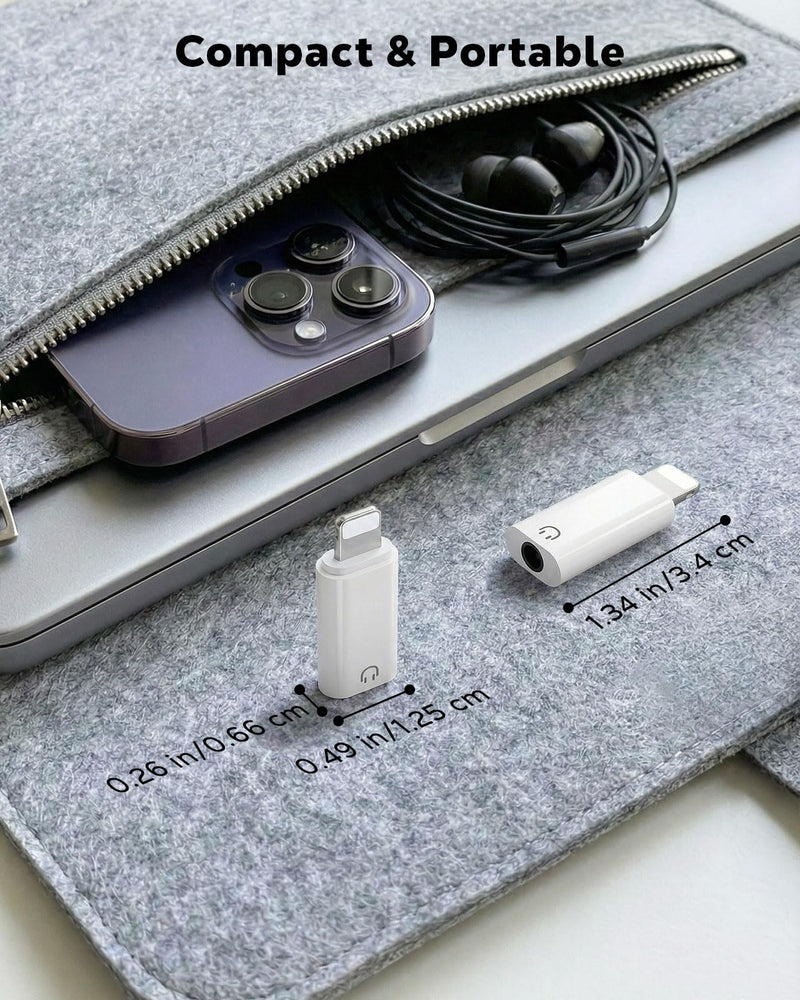 MoKo Lightning to 3.5mm Headphone Aux Adapter, for Music Playback Only | Cable-free Direct-plug Adapter, Lossless Hi-Fi Sound, Plug & Play, For iPhone 14/13/12/11/iPad White 2 Pack