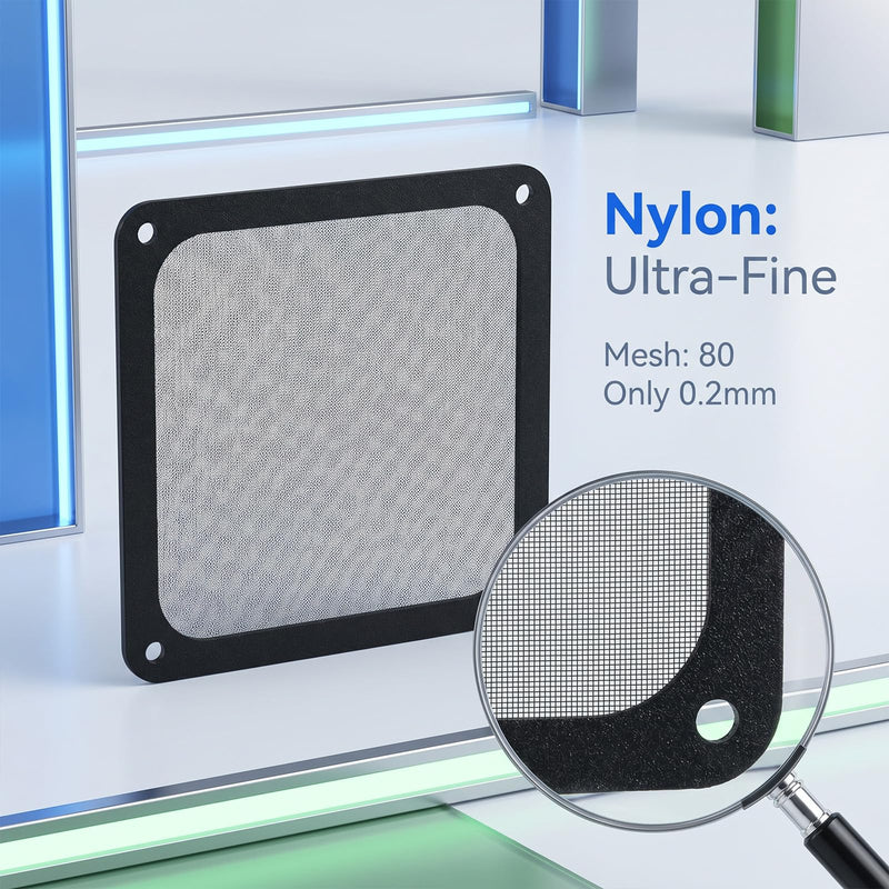 2 Pcs 120mm Dust Filter PC for Computer Cooler/PSU/Routers Nylon 80 Mesh | PC Case Dust Mesh Filter, Magnetic Frame Computer Fan Dust Mesh PC Cooler Filter, Dustproof PVC Cover Grills (Black)