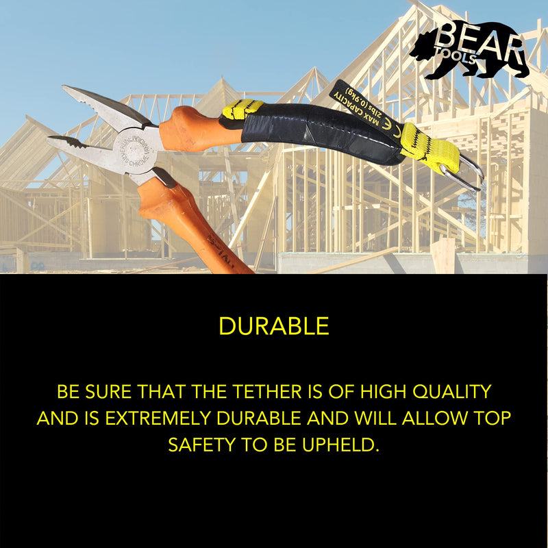 BearTOOLS Yellow Flat D-Ring Tool Tail Tethers, 2-In-1 Application, Max Load 0.9KG, 12CM x 12MM (24, Yellow) 24-pack