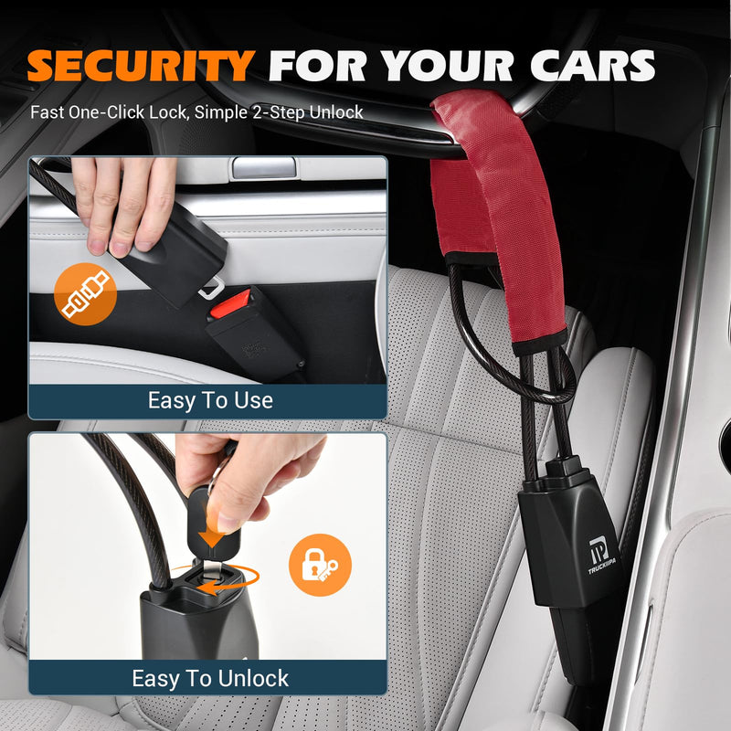 Truckiipa Steering Wheel Lock for Cars, Seat Belt Lock, Anti-Theft Device | with 3 Keys Compact & Lightweight, Maximum Length 17 Inch Easy to Operate, Security Fit Most Vehicles Truck SUV Van (Yellow) A01 Red