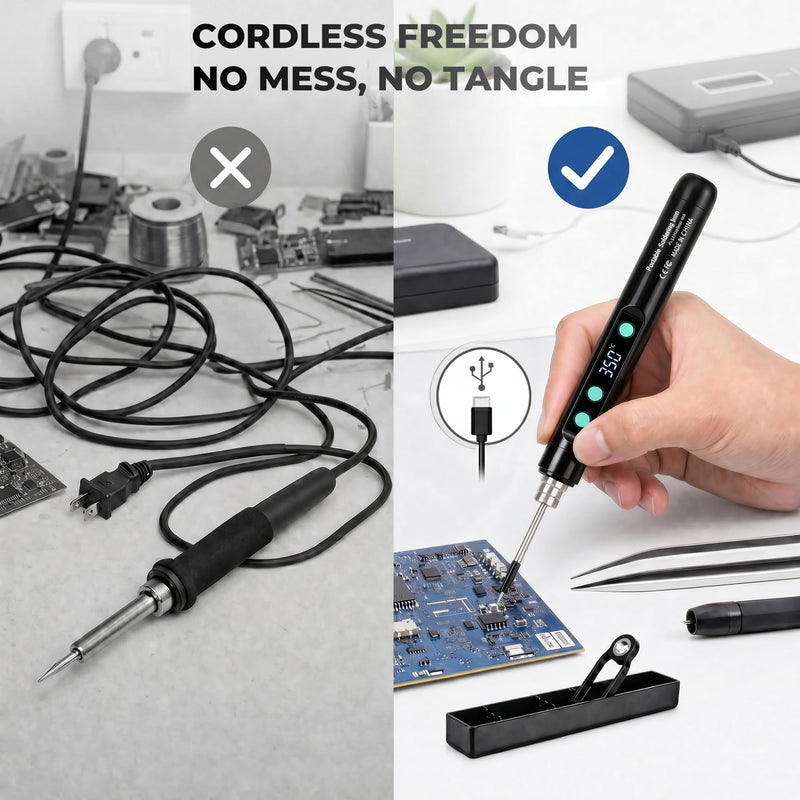 Cordless Soldering Iron Kit, USB Rechargeable Portable Soldering Iron Pen with Digital Display, Adjustable 180-450°C Fast Heating Mini Soldering Iron for DIY Electronics Repair（Black） Black