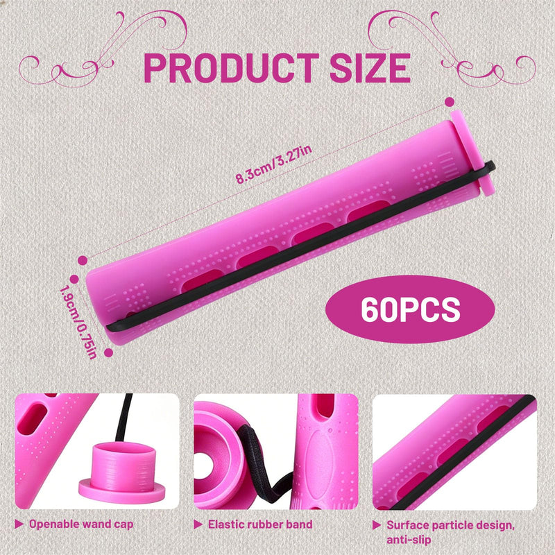60 Pack 0.75 Inch Cold Wave Perm Rods Purple Plastic Hair Curlers with Caps and Bands Salon Hair Styling Rollers for Home and Professional Use