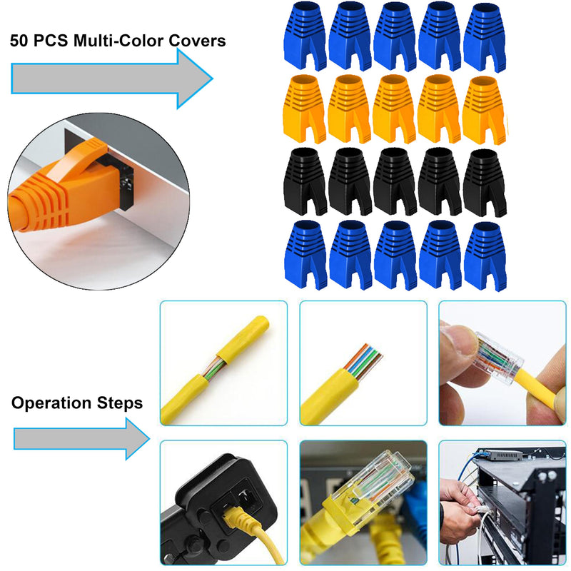 LEATBUY CAT5 CAT6 Crimping Tool RJ45 Crimp Tool Set for Pass Through for Regular with Connectors, Covers Network Wire Stripper Kit Ethernet Crimper Internet Punch Down Cutter(Blue) Blue