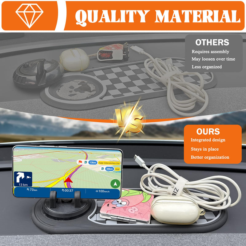 Multifunctional Car Anti-Slip Mat with 360° Rotating Phone Holder – 3 in 1 Anti Slip Mat for Car, Dashboard Mat Anti Slip Pad for Car Dashboard Organizer for Sunglasses, Keys