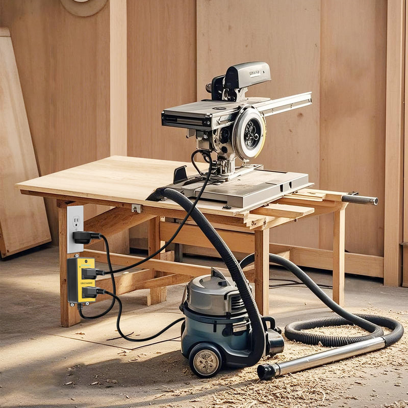 Automatic Vacuum Switch for Power Tool & Table Saw – Load Sensing Remote Control Outlet with 2 Outlets: Tool Plugs into One, Dust Collector Auto-On/Off When Tool Runs (1s Delay On / 7s Delay Off)