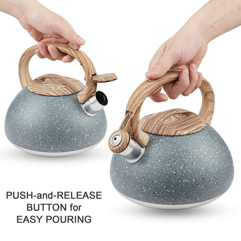 s-p Whistling Tea Kettle Stainless Steel Teapot,Teakettle for Stovetop Induction Stove Top,Fast Boiling Heat Water Tea Pot 2.2 Quart(Gray) 2.2 Quarts Gray