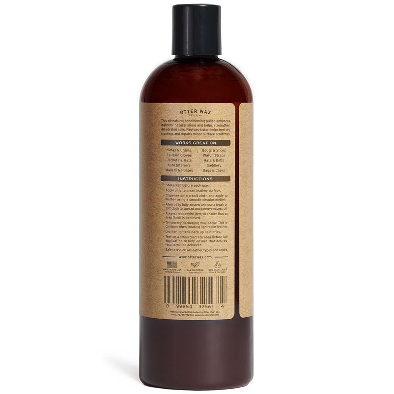 Otter Wax Leather Oil | 16 Oz | Leather Cleaner & Conditioner | All-Natural Color-Safe Treatment for Boots, Furniture, Auto Seats, Jackets, Shoes & Bags | Chemical & PFAS-Free | Made in Portland USA 16 Fl Oz (Pack of 1)