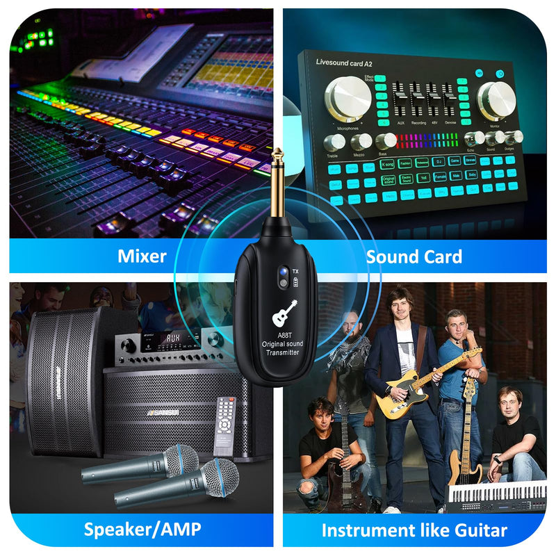 Wireless in Ear Monitor System 2.4GHz Wireless IEM System with Transmitter, Clip on Receiver Auto-Pairing in-Ear Monitoring for Studio, Guitar, DJ, Live Performance (A88T)