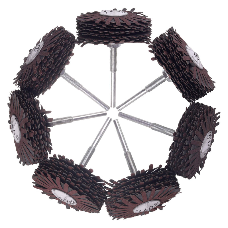 Rocaris 7 Pack Abrasive Cloth Flap Wheel 1/4-Inch Shank for Woodworking Root Carving Furniture Polishing 80, 120, 150, 180, 240, 320, 400 Grit