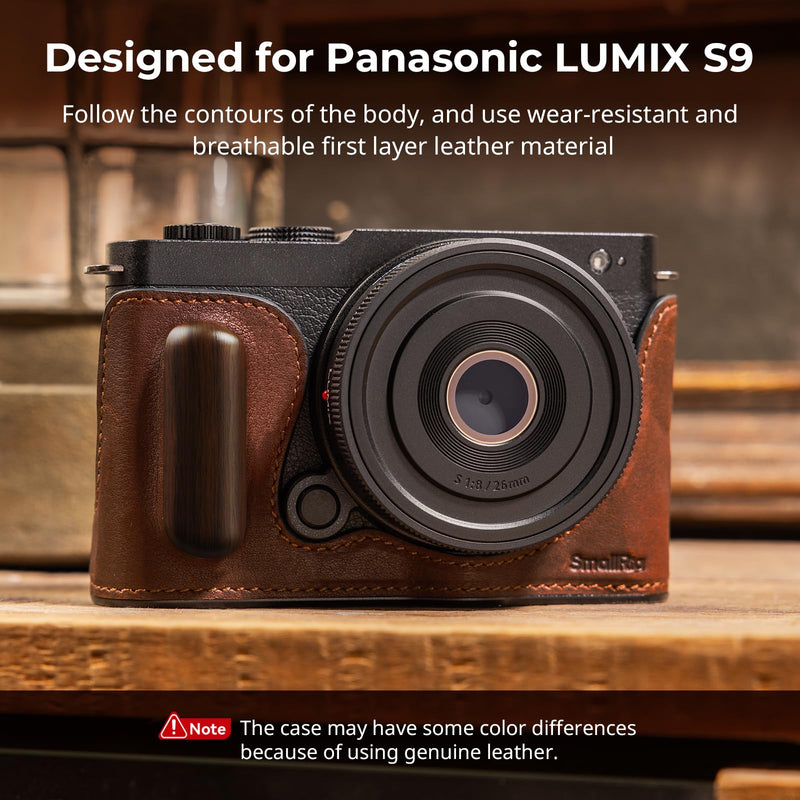SMALLRIG Half Leather Case for Panasonic LUMIX S9 - Vintage Style Camera Case with Aluminum Frame and Wooden Grip - 1/4"-20 Threaded Hole
