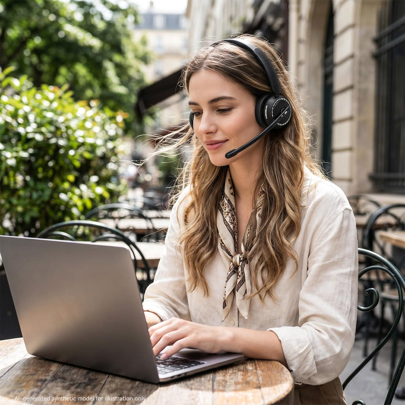 Wireless Headset with Mic for Clear Work Calls, Bluetooth 5.2 Headset with Noise Cancelling Microphone & Mute Button, 40H Talk Time for Zoom Teams, Home Office, PC Mac Laptop Phone (Glossy Black) Glossy Black