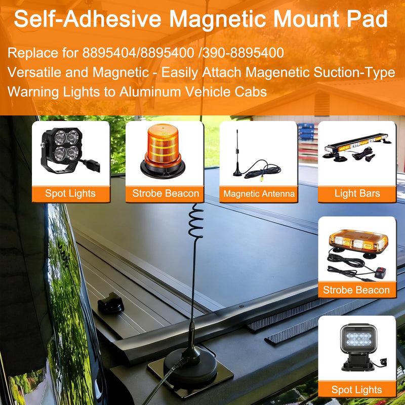 Self-Adhesive Magnetic Mount Pad for Aluminum Cabs,Ideal for Spot Light/Strobe Beacon/Magnetic Antenna/Light Bar,Durable Black Powdercoat,8 Pack 8 Pack