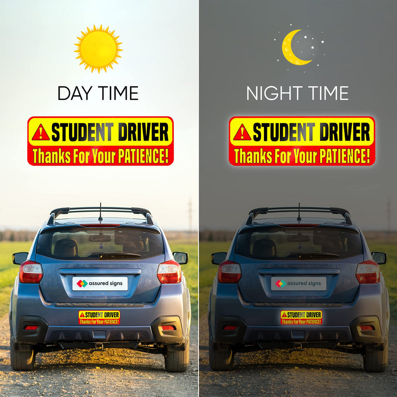 Student Driver Magnet for Car - Extra Strong Hold - 9.72" by 3.24" - 3 Pack - Essential Magnetic New Driver Sticker Signs - Remind Others to Please Be Patient - Bright & Reflective Sign for Rookies Student Driver V1
