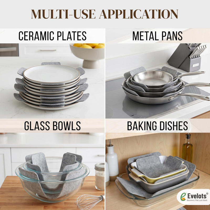 Evelots Pan & Pot Protectors – 12-Pack Extra Thick Felt Cookware Dividers for Pots, Pans & Dishes – Prevent Scratches, Chips & Cracks When Stacking – Heavy Duty Non-Slip Felt Pads Set of 12 Gray