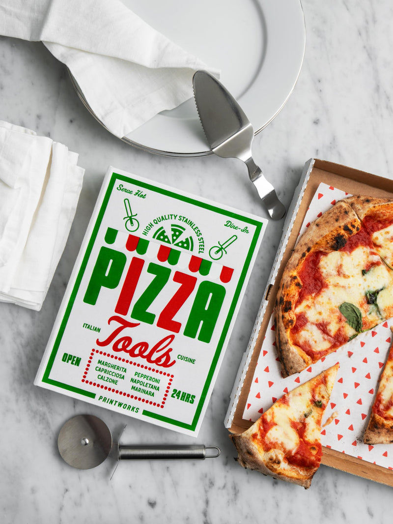 Printworks The Essentials, Pizza Tools – Pizza Cutter & Server Spatula Set with All the Accessories You Need in an Elegant Book-Style Case Pizza Kit