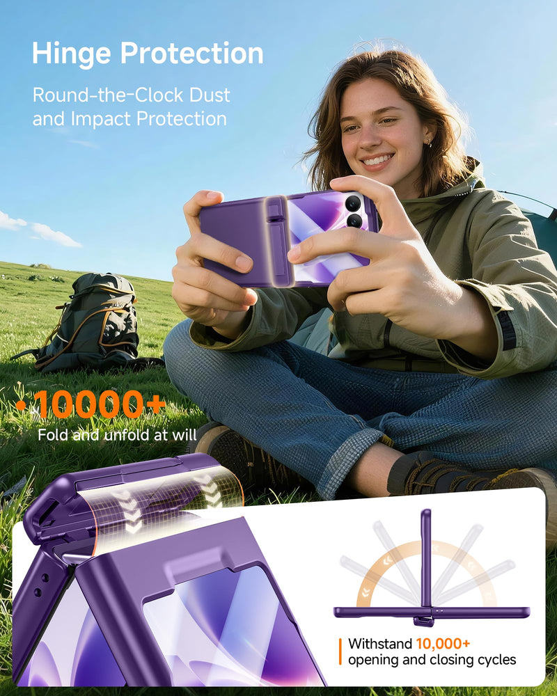 Kaiiecal Magnetic for Motorola Razr 2026/2025/2024 Case with Screen Protector [Fit for Magsafe] [Hidden Kickstand] [Hinge Protection] Durable Silicone Matte Protective Cover for Razr 70/60/50, Purple Phantom Purple
