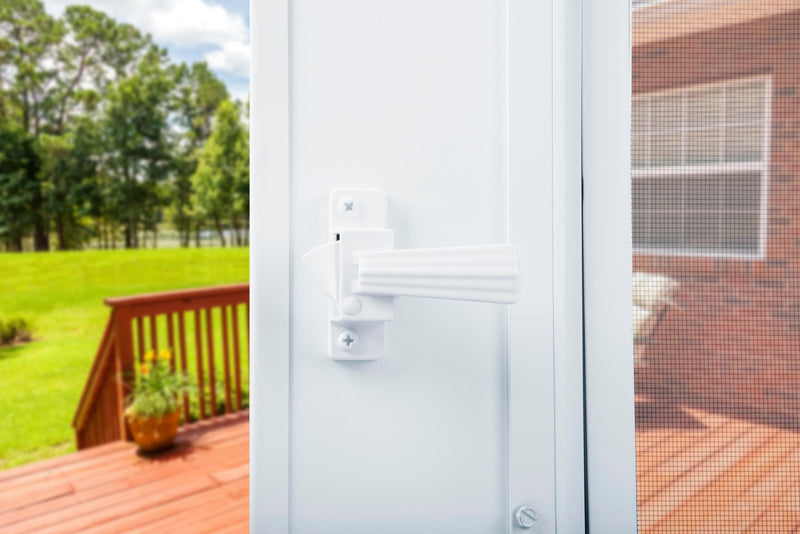 Wright Products Pneumatic Storm Door Closer & Push Button Latch Combo Kit – Adjustable, Smooth-Closing with Hold-Open Feature (Modern, White) Modern