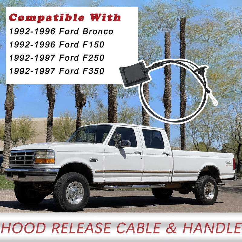 TQPONLY 912-042 Hood Release Cable & Pull Handle Compatible with Ford Bronco F150 F250 F350 Pickup Super Duty Replaces F2TZ16916A