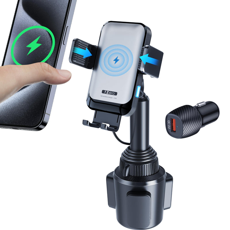 Auto-Clamping 15W Wireless Car Charger Cup Holder Mount | Auto-Clamping 15w Wireless Car Charger Cup Holder Mount for iPhone, Samsung Galaxy And Google Pixel Smartphones
