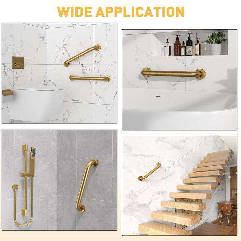 16 Inch Shower Grab Bar, 500 lb Heavy Duty Brushed Gold Stainless Steel Safety Rail for Bathtubs and Showers – Anti Slip Bathroom Grab Bar for Elderly Handicap Senior, Screw Mount Assist Handle 16 inch