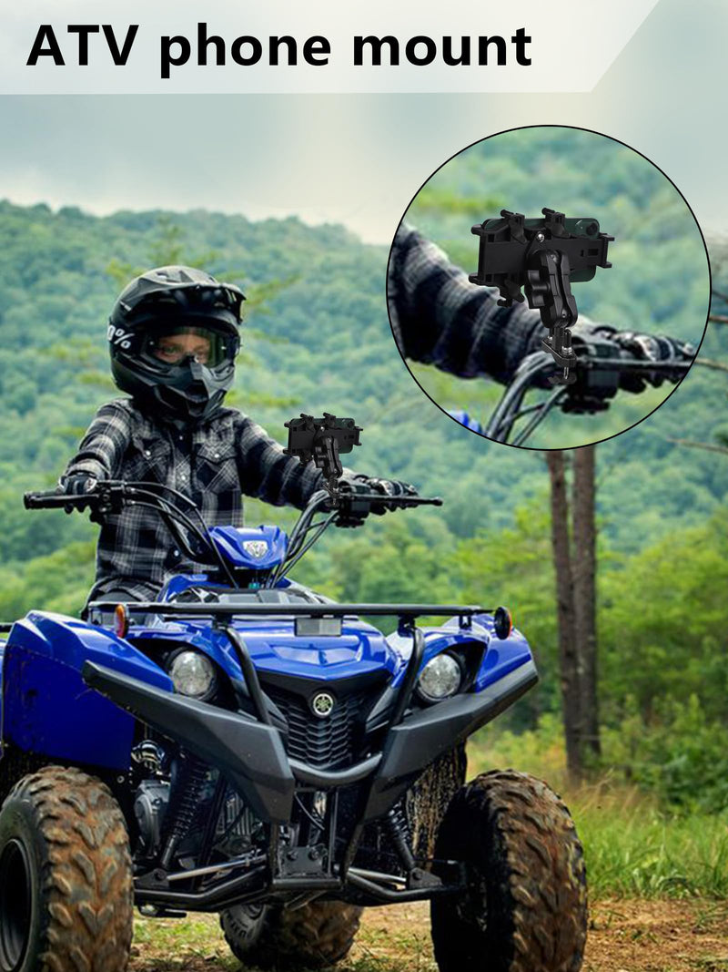 ATV Phone Holder, Quad Phone Mount, 8 Clamps Holds 4.7-7.1" Phones, One Hand Operation Motorcycle Phone Clip for 7/8-9/8" Handlebar,Compatible with Yamaha Polaris Honda Can Am ATV/motor phone holder