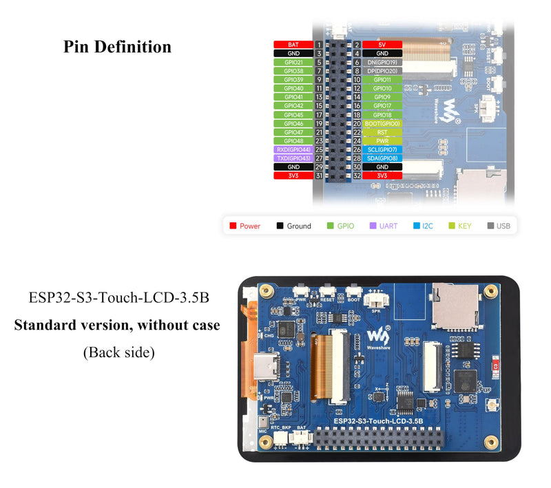 ESP32-S3 3.5inch Capacitive Touch Display Development Board, with IPS LCD 320×480, QSPI and I2C Interface,Support AI Speech Interaction, Enable AI Interaction and Offline Voice Control, with Speaker