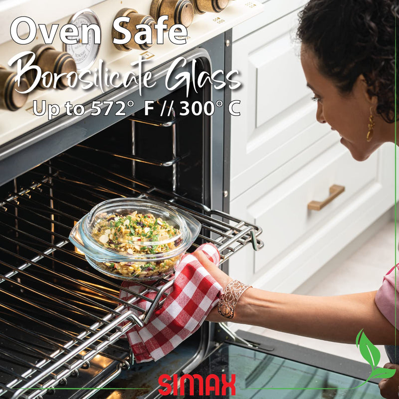Simax Casserole Dish With Lid, 24 Ounce Round Glass Cookware, Oven and Microwave Safe Borosilicate Glass, Made In Europe 0.75 Qt 0.75 Quart